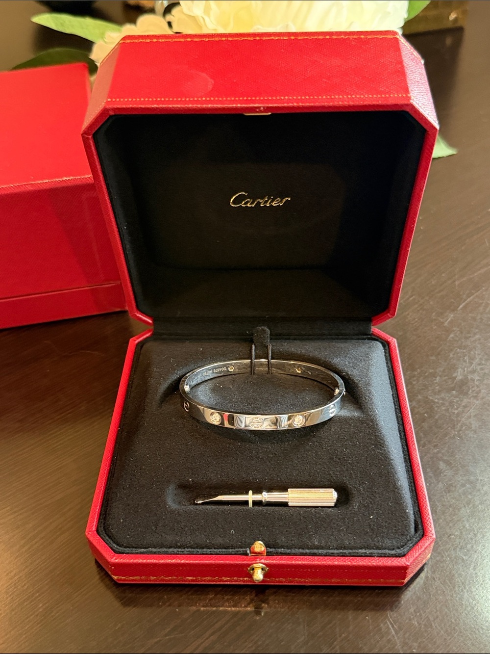 Cartier Love Bracelet White Gold 4 Diamond Size 18 GORGEOUS